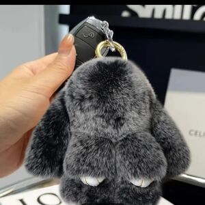 Handmade Soft Plush Bunny Rabbit Keychain Bagcharm Charm Grey Gray